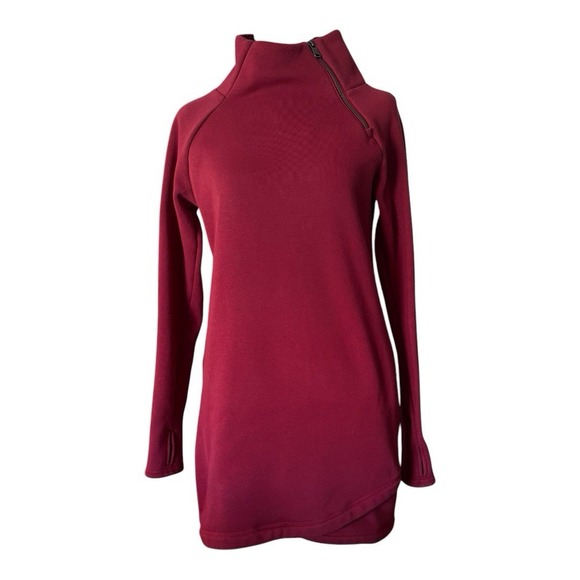 Athleta Red Cozy Karma Asymmetrical Sweatshirt Dress Size XXS | Thumbies Pockets - Picture 1 of 10